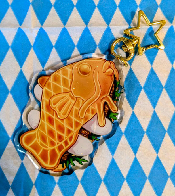 Bavarian Taiyaki Sandwich Acrylic keychains with light glitters
